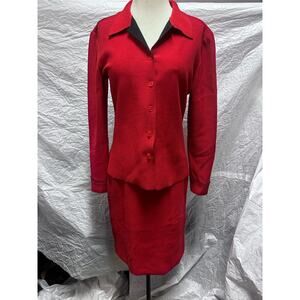 Vintage Tahari Women's Red Two Piece Suit Jacket and Skirt